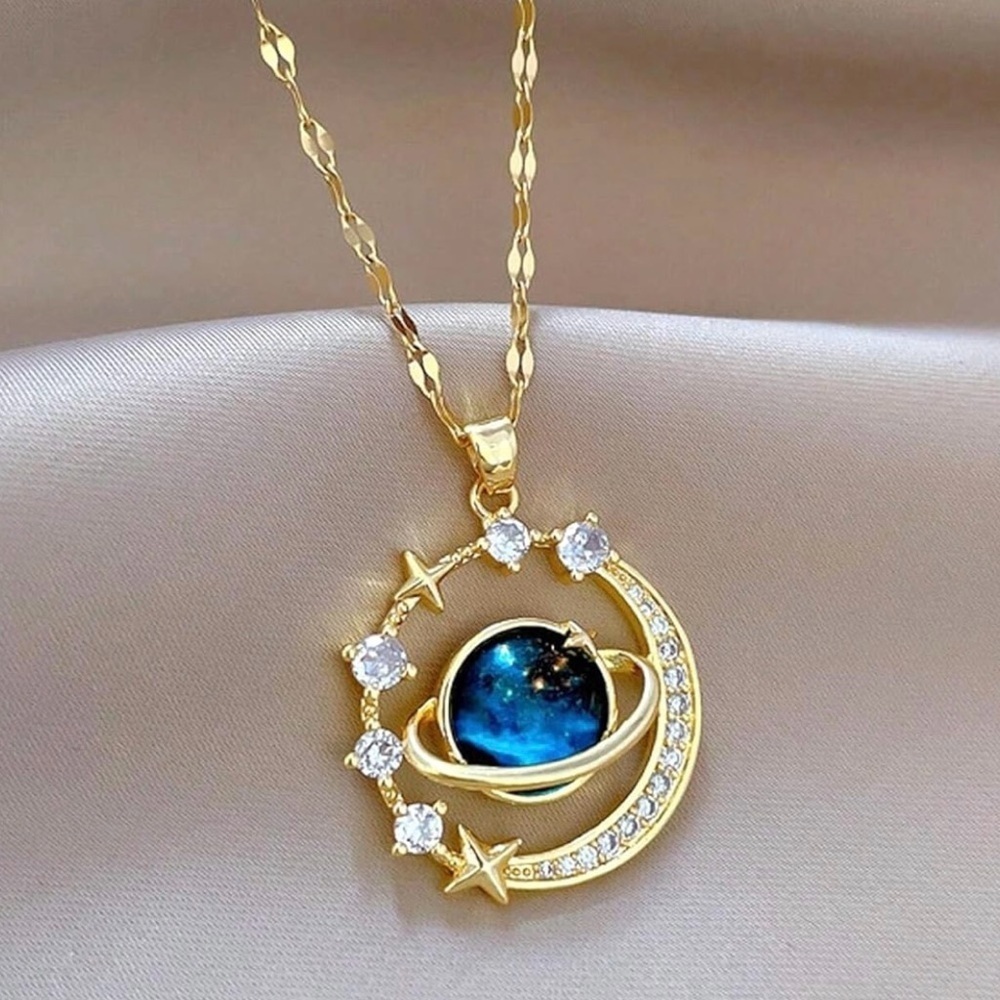 Celestial Moon and Star Blue Gemstone Pendant NWT
